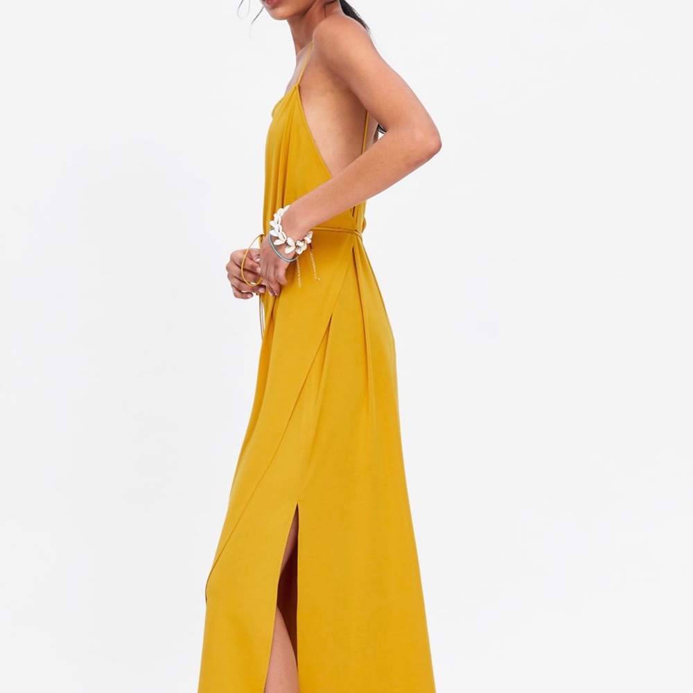 Zara 〰️ Yellow Tie Maxi Dress